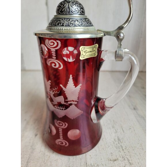 Egermann ruby cut red stein beer glass cup collectible home decor - Picture 2 of 10